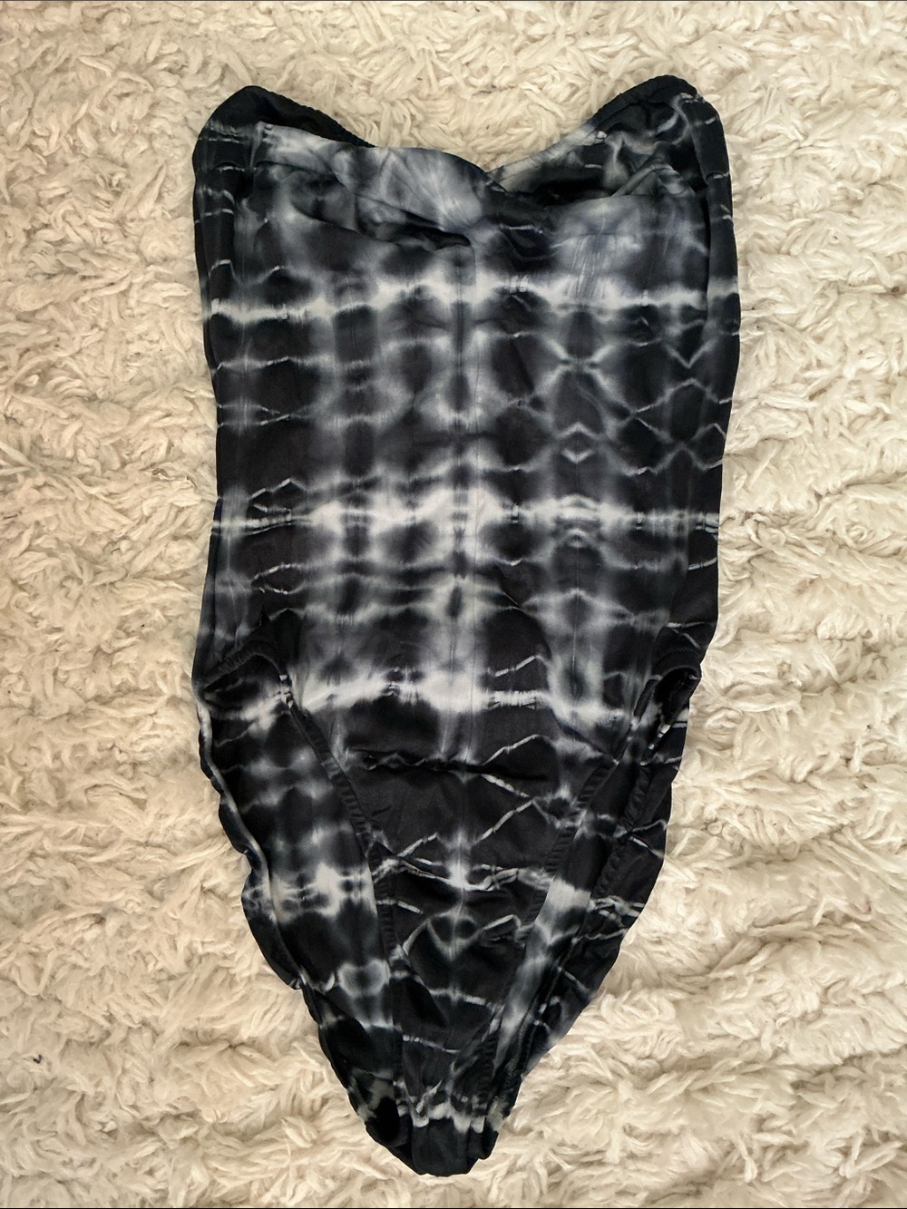 VINTAGE 80s Black White Tie Dye High Cut One Piece Swimsuit